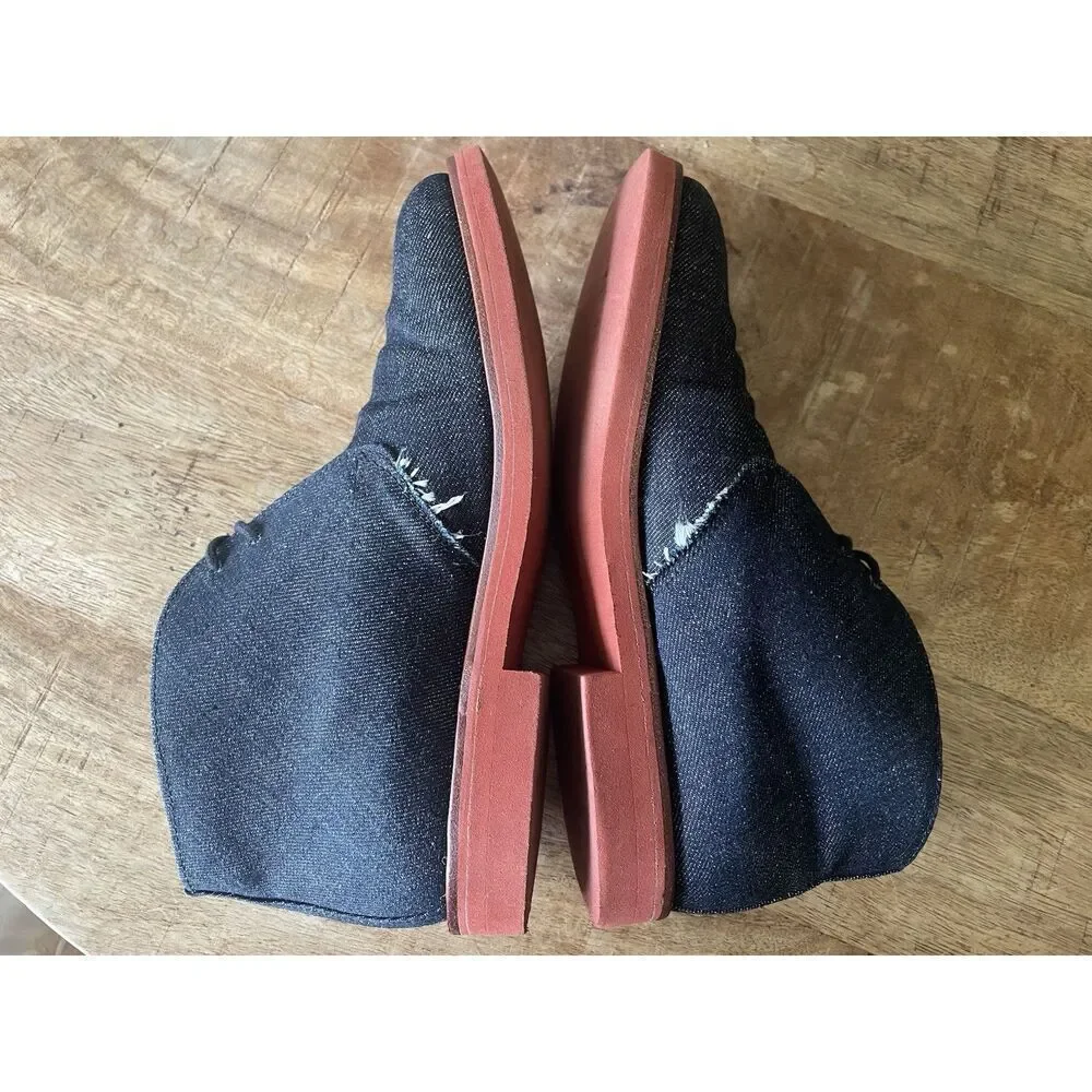 Moncairy Made in England Denim Chukka Desert Boots Leather Lined M7 W9 UK 5 Red